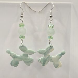 #B367-  Mint Balloon Dog Earrings- Aventurine Beads
